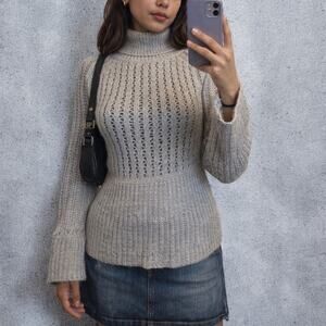 Vintage Y2K O’de Mai Gray Metallic Mohair Blend Mock Neck Knit Sweater S/M